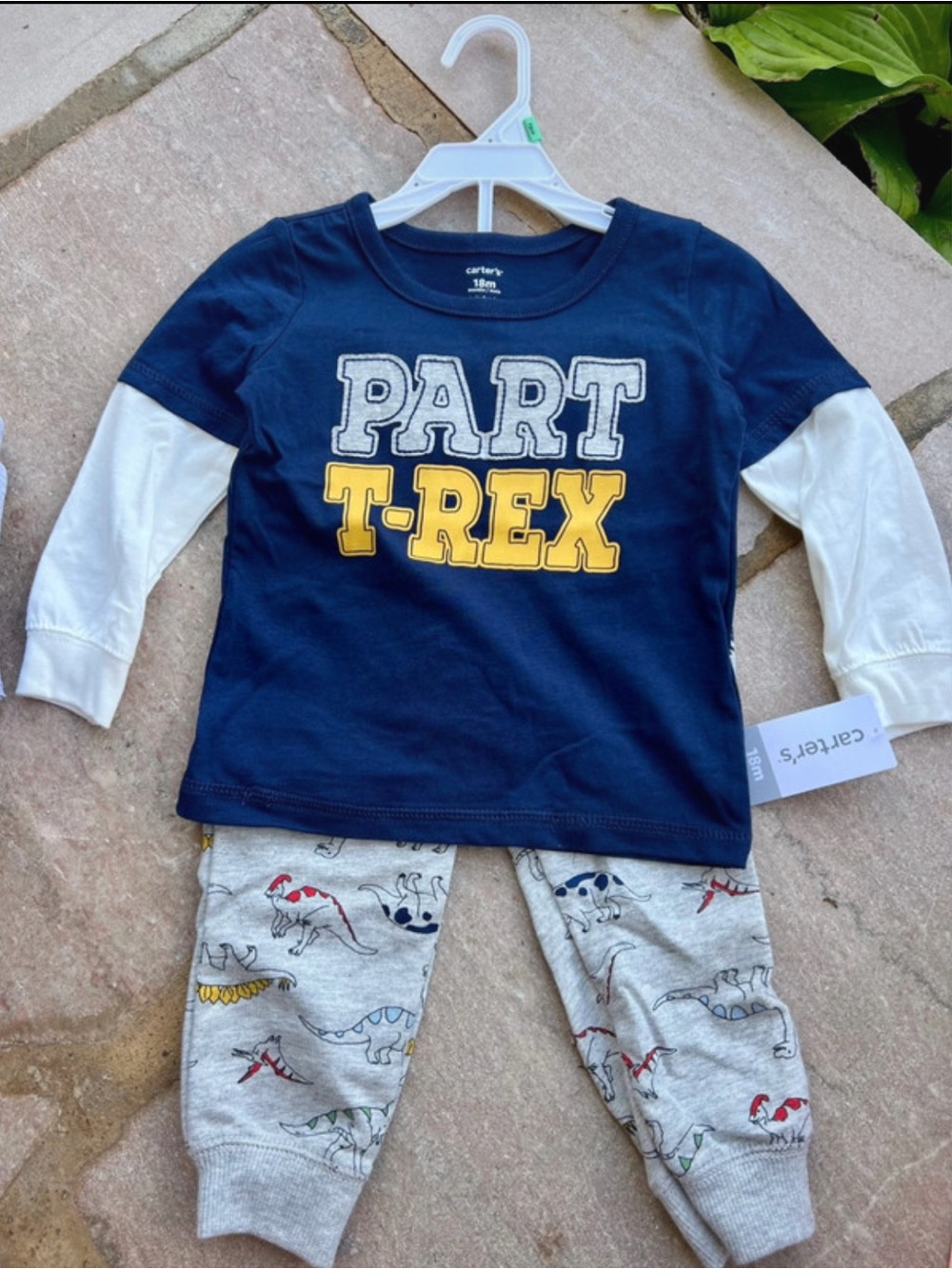 Carter's Navy, White and Yellow 'PART T-REX' Two-Piece Pajama Set